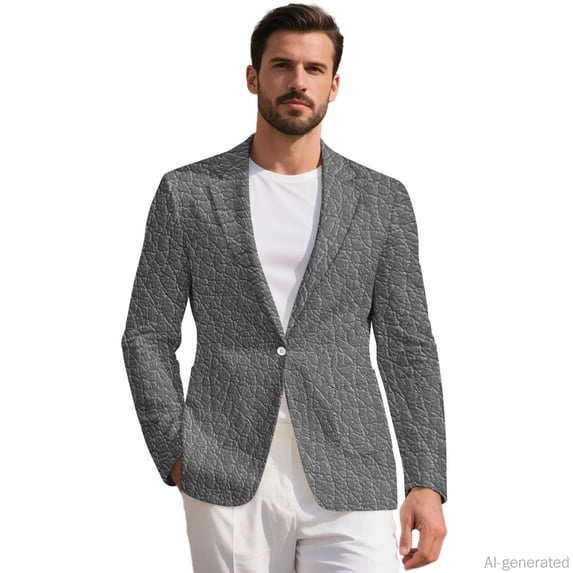 HELLHERO Gray Texture Men's Suit Jacket, One Button Men's Blazer Lightweight Polyester Men's Blazer Jacket for Prom