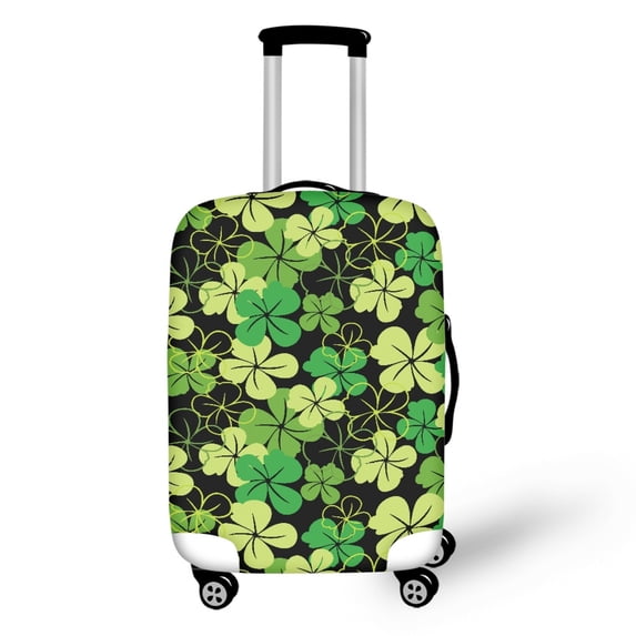 HELLHERO Green Clover Pattern Durable Luggage Cover Polyester Spandex Reserved Handle Openings Suitcase Cover Dustproof Luggage Protective Cover for Travel Lovers