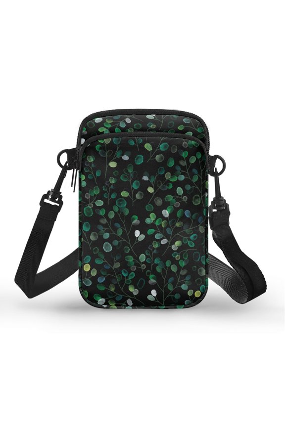 Green Dot Foliage Shoulder Purse for Women Double Deck Messenger Bag Polyester Lightweight