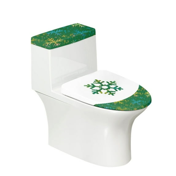 HELLHERO Green Festive Background Toilet Seat Covers Universal Bathroom Toilet Lid Cover Set & 2 Pieces Adjustable Elastic Bottom