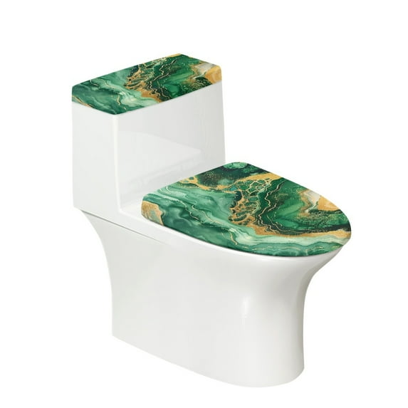 HELLHERO Green Marble Texture 2 Piece Set Elastic Edge Toilet Lid Covers with Adjustable for Soft