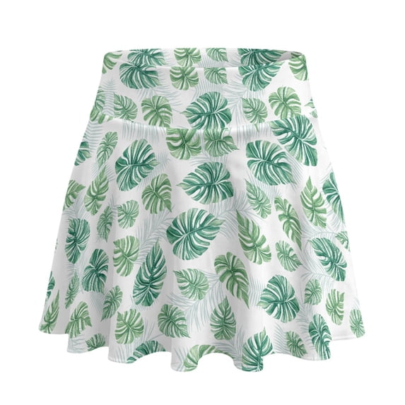 HELLHERO Green Monstera Leaves Built-in Shorts Golf Skirts, 2 Side Pockets with Pockets Polyester Spandex Active Skort for Tennis Yoga Pickleball
