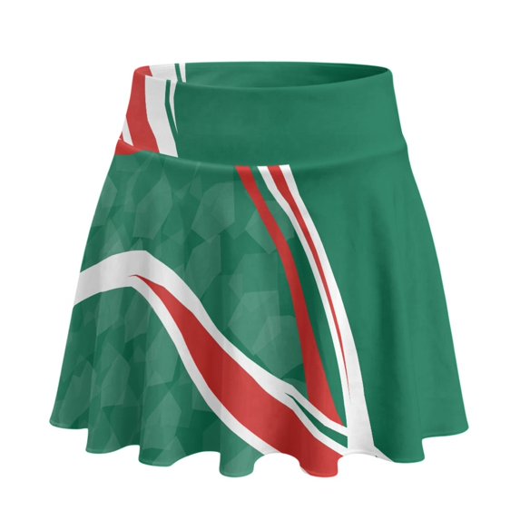HELLHERO Green Red Striped Tennis Skirt, High Waisted Athletic Skort with Built-in Shorts for Women Golf Yoga and Daily Wear