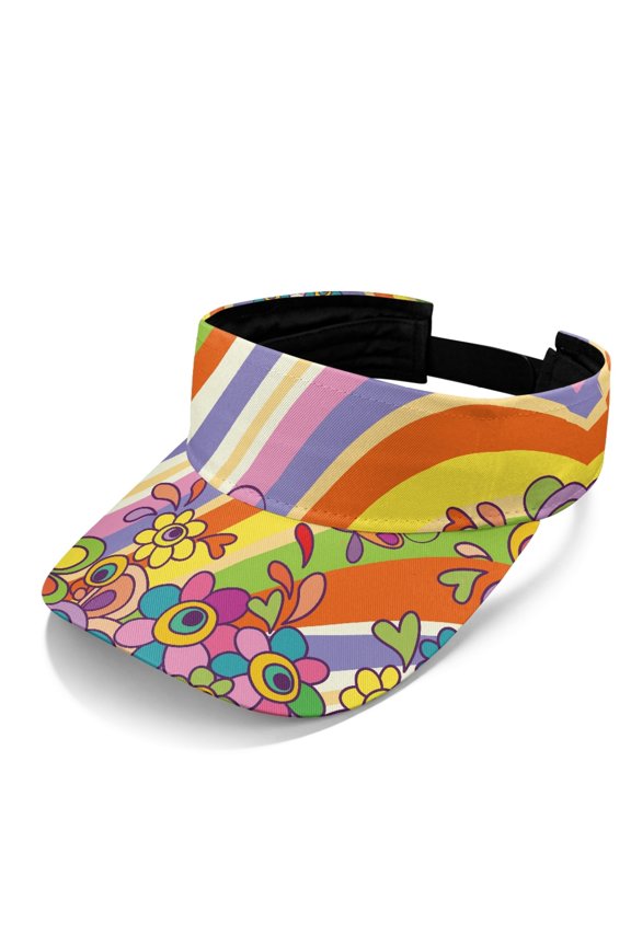 Groovy Rainbow Floral Lightweight Sun Visor Cap for Summer Tennis, UV Protection Breathable Sun Visor Hat