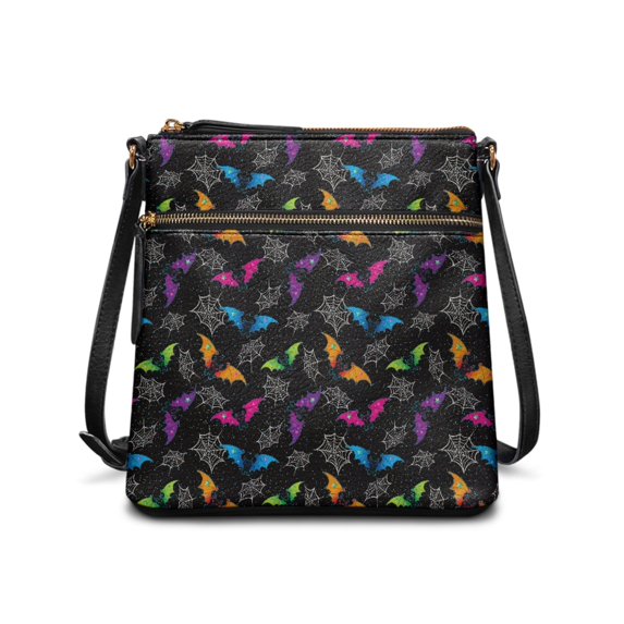 HELLHERO Halloween Bat Spiderweb Crossbody Purse Ladies Single Shoulder Bag, Adjustable Strap Lightweight Shoulder Purse Water-Resistant for Travel Dating