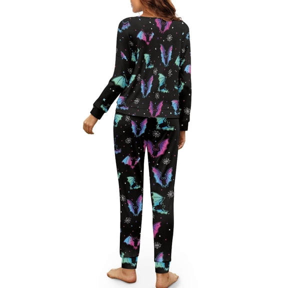 HELLHERO Halloween Pajama for Women Bat Spider Web Printed Sleepwear Crewneck Loungewear Mushroom Printed Soft Pjs Lounge Sets, XL