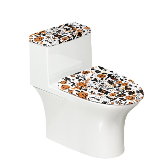 HELLHERO Halloween Polyester Fabric Toilet Seat Covers Set for Hotel Home, Elastic Edge Easy Care Elastic Installation, Non-Slip, U-Shaped