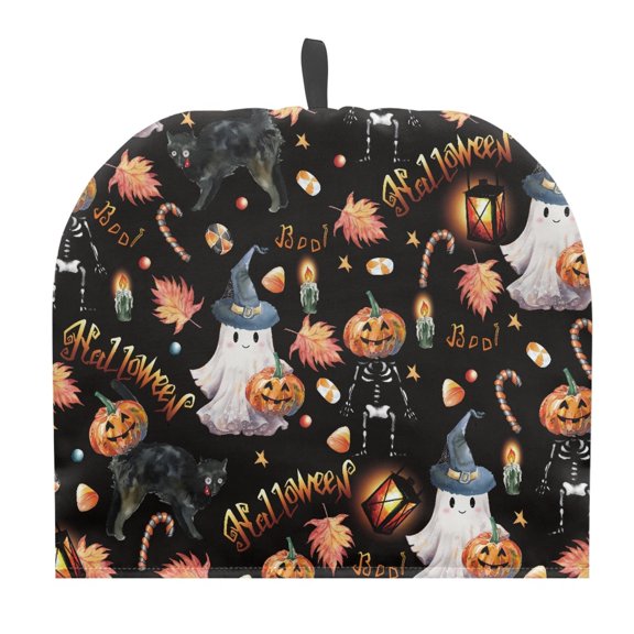 HELLHERO Halloween Pumpkin Ghost Pattern Easy to Clean Polyester Canvas Tea Cozy with Anti-Scald for Travel