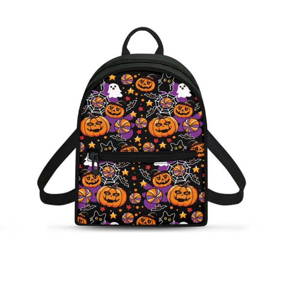 HELLHERO Halloween Pumpkin Print Mini Backpack, Waterproof Polyester Back Pack for Hiking Outdoor, Adjustable Strap Travel Shoulder Bags