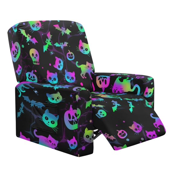 HELLHERO Halloween Recliner Chair Covers with Gradient Cat Pattern, 4 Pack Polyester Spandex Brushed Slipcover for Home Living Room Protection from Pets and Kids
