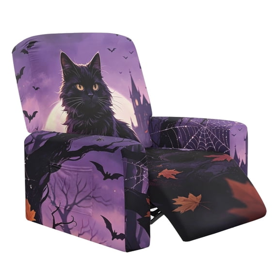 HELLHERO Halloween Recliner Covers with Brushed Polyester Spandex, 4 Pack Anti Stain Slipcover for Single Seat Recliner, Home Office Living Room Use