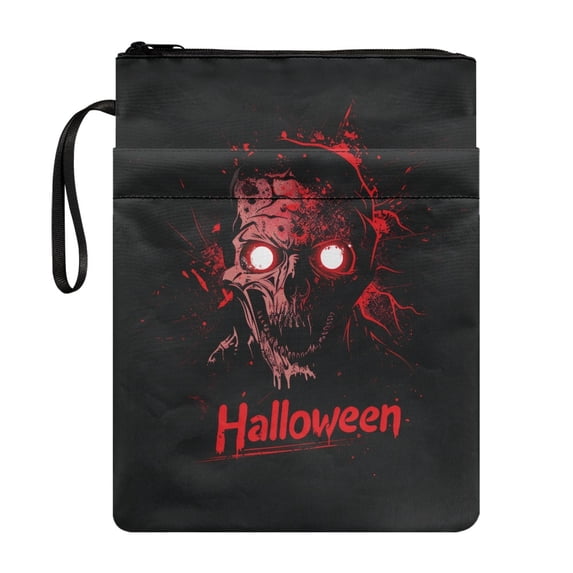 HELLHERO Halloween Skull Pattern Book Organizer Bag with Waterproof Polyester Fabric Book Sleeve Cover with Lightweight for Paperbacks Notebook Book Storage