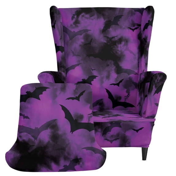 HELLHERO Halloween Wingback Chair Slipcovers with Elastic, 2 Piece Stretch Polyester Spandex Covers for Living Room and Bedroom, Pet Protection