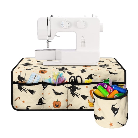 HELLHERO Halloween Witch Pattern Sewing Machine Mat Durable Beautiful & Practical Fusion Sewing Machine Mat Organizer to Store Bobbins for Most Sewing Machine Table, Sewing Classes