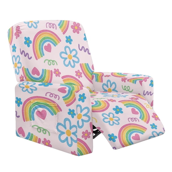 HELLHERO Hand-Drawn Rainbow & Floral Pattern Recliner Chair Covers for Single Sofa Chair, Anti Spill Anti Stain Recliner Slipcovers for Home Living Room Single Lounger Sofa