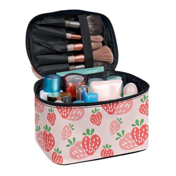 HELLHERO Hand-Held Large Cosmetic Travel Bag Polyester Practical Portable Makeup Bag, Strawberry Print
