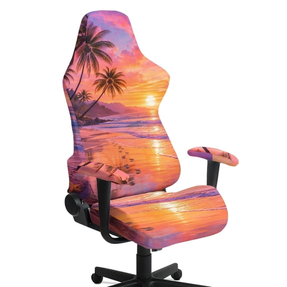 HELLHERO Hawaii Palm Tree Gaming Chair Cover with Armrest Covers for Office Home Office, Waterproof Stretchable Spandex Office Chair Cover