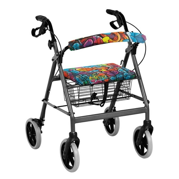 HELLHERO Heart Graffiti Rollator Seat Covers Rollator Seat Cover Removable and Washable for Suitable for Parks Non-Slip Fit Comfortable