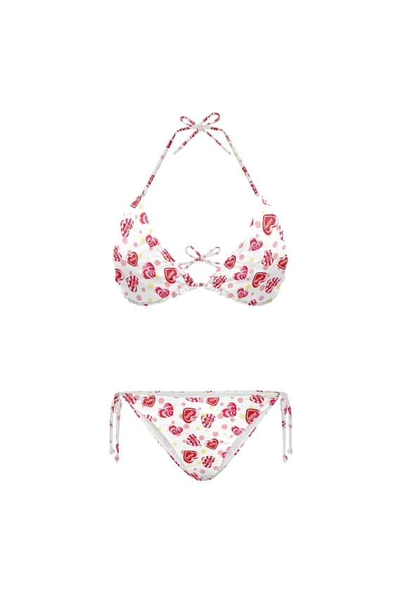 Heart Shaped Dot Design Polyester Fabric 2 Piece Cheeky Swimsuit Plus Size Quick Drying Plus Size Design Chic