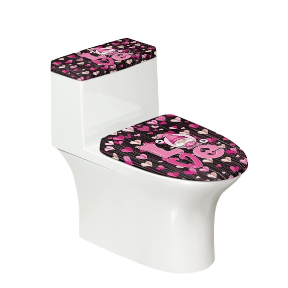 HELLHERO Heart-Shaped Elderly Pattern Polyester Fabric Bathroom Toilet Cover Set Toilet Covers Set Fits All Toilet Shapes Elastic Edge Stretch Easy to Install