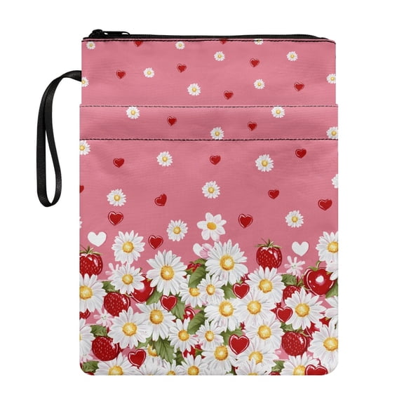 HELLHERO Heart-Shaped Flowers Book Protector Book Carrying Case Polyester Fabric Lightweight Book Sleeve with Zipper for Books, Magazines, and Stationery for Reusable
