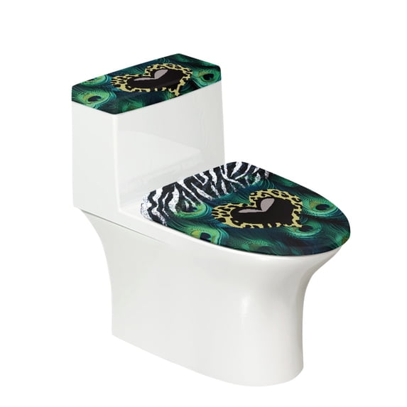 HELLHERO Heart-Shaped Leopard Print Pattern Elastic Bottom Soft Lid Cover Set for Toilet, Polyester, Dust-Proof Toilet Seat Cover Set, Elastic Edge, Easy to Install