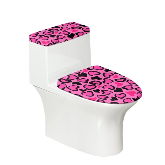 HELLHERO Heart-Shaped Leopard Print Pattern Round Toilet Lid Dust Cover 17"x21" Adjustable Easy to Install for Bathroom Home Comfort