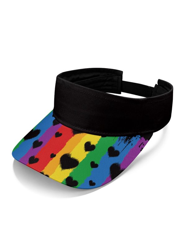 Heart and Rainbow Pattern Design Sun Visor Cap, Adjustable Sun Visor Hat Polyester Fabric Breathable Open Top Open Top Sun Visor for Running