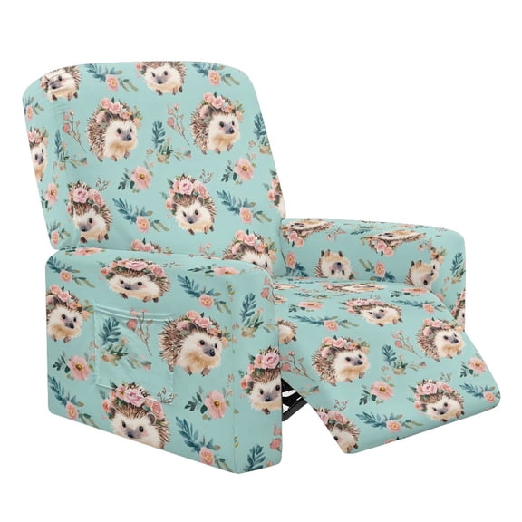 HELLHERO Hedgehog Rose Print 4 Piece Recliner Cover 1 Seat Extra Large Lazy Boy Recliner Covers That Stay in Place Reclining Chair Slipcover with Side Pockets