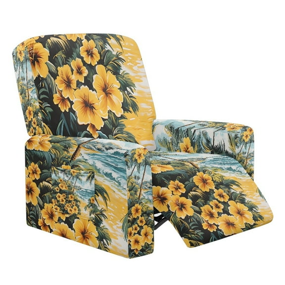 HELLHERO Hibiscus Print Recliner Slipcover-Stretch Soft Slip Reclining Chair Slipcovers 4 Piece Recliner Cover 1 Seat Extra Large Reclining Furniture Protectors with Pockets