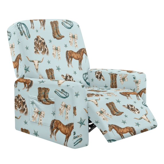HELLHERO High Elastic 4 Pack Recliner Chair Covers, Polyester Spandex Anti Stain Recliner Chair Slipcover for Living Room Home, Western Cowboy Horse Print