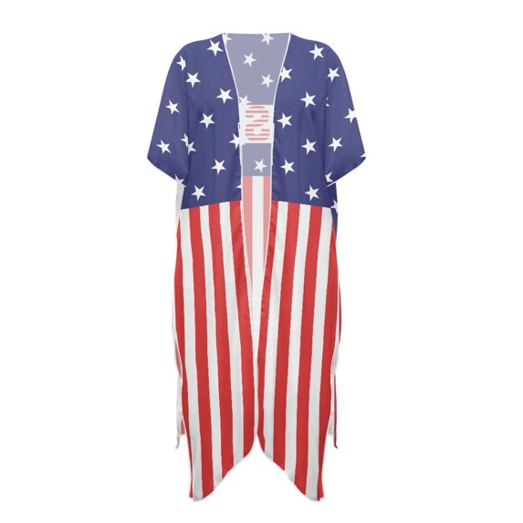 HELLHERO High Quality Fabrics Bathing Suit Cover Up for Beach Breathable Free Size Long Kimono Swimsuit Cover Up USA American Flag Pattern