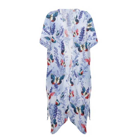 HELLHERO High Quality Fabrics Bathing Suit Cover Up for Beach Lightweight Free Size Long Kimono Swimsuit Cover Up Butterfly Floral