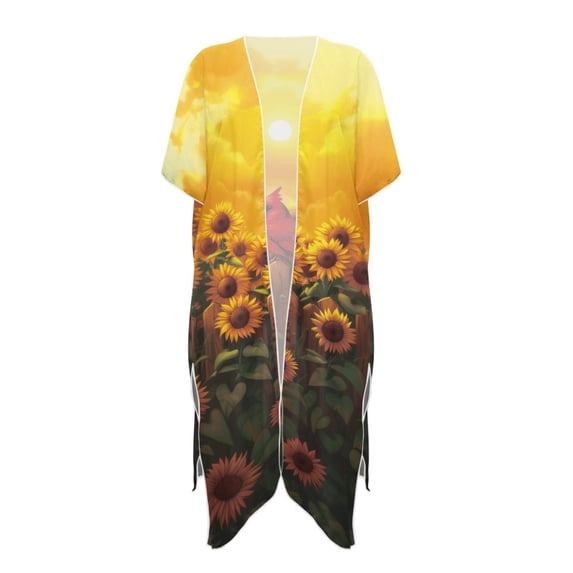 HELLHERO High Quality Fabrics Bathing Suit Cover Up for Beach Quick Dry Lightweight Red Bird and Sunflower Pattern
