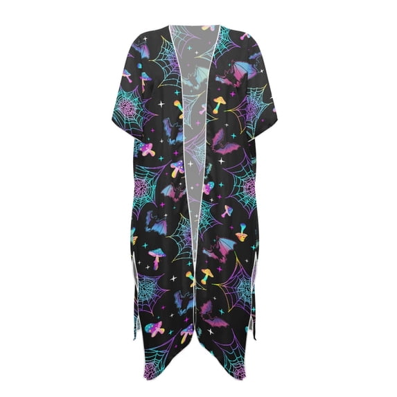 HELLHERO High Quality Fabrics Bathing Suit Cover Up for Pool Party Quick Dry Loose Neon Spider Web