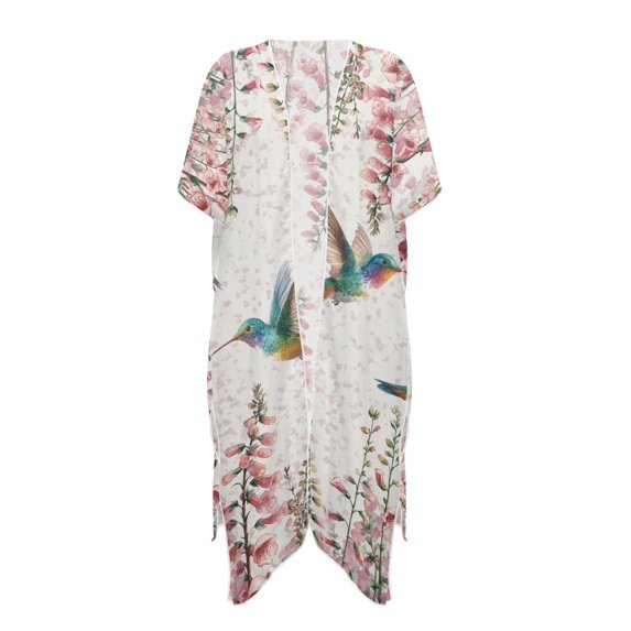 HELLHERO High Quality Fabrics Bathing Suit Cover Up for Summer Breathable Open Front Long Hummingbird Moon