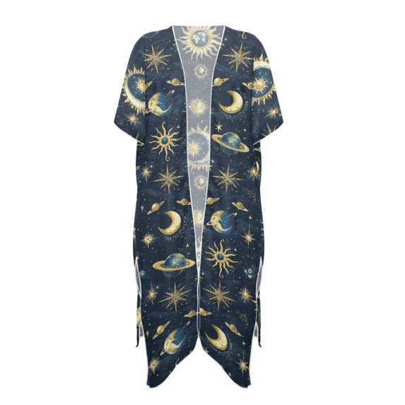 HELLHERO High Quality Fabrics Bathing Suit Cover Up for Summer Flowy Free Size Long Kimono Swimsuit Cover Up Cosmic Sun Moon Stars