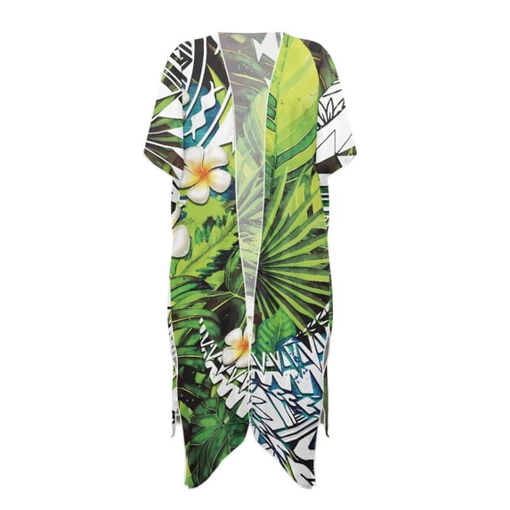 HELLHERO High Quality Fabrics Bathing Suit Cover Up for Summer Loose Short Sleeve Tropical Leaves