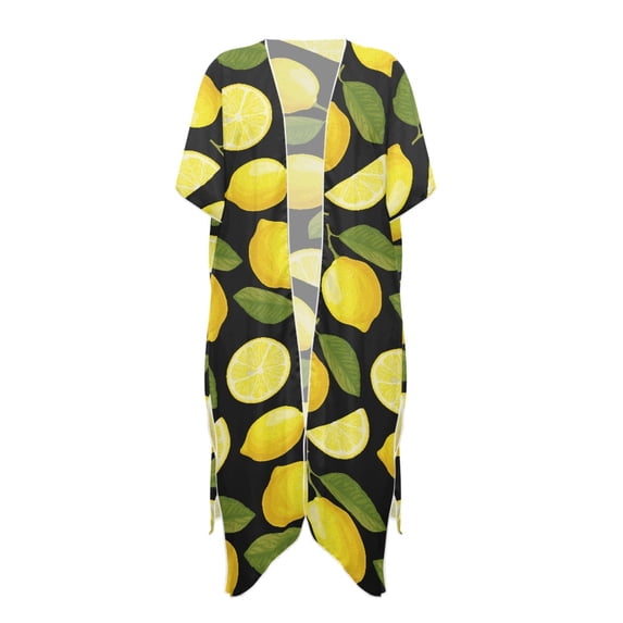 HELLHERO High Quality Fabrics Bathing Suit Cover Up for Vacation Loose Cardigan Lemon Pattern