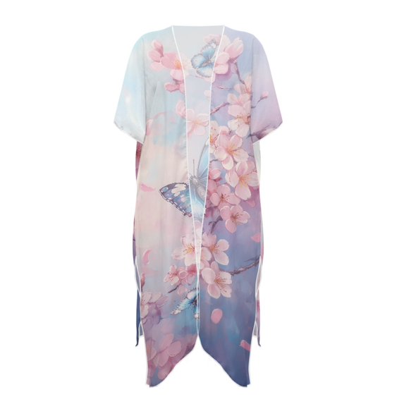HELLHERO High Quality Fabrics Beach Cover Up for Poolside Flowy Long Butterflies Cherry Blossoms