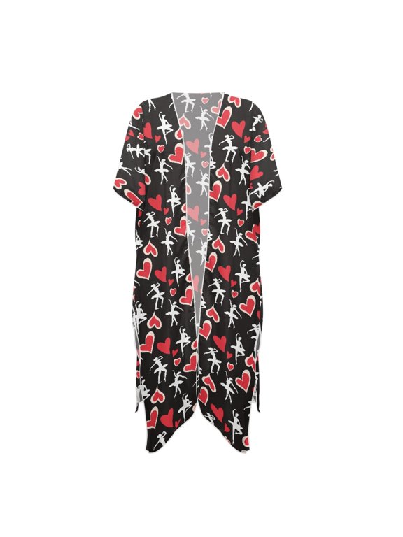 High Quality Fabrics Beach Cover Up for Summer Long Free Size Long Kimono Swimsuit Cover Up Heart Dancer Print