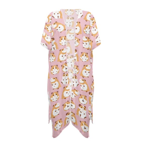 HELLHERO High Quality Fabrics Beach Cover Up for Summer Vacation Casual Loose Free Size Long Kimono Swimsuit Cover Up Cute Hamster