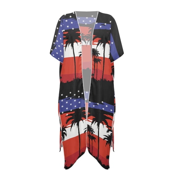 HELLHERO High Quality Fabrics Long Kimono Swimsuit Cover Up for Poolside Quick Dry Lightweight Palm Tree Pattern