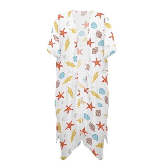 HELLHERO High Quality Fabrics Long Kimono Swimsuit Cover Up for Summer Lightweight Free Size Bathing Suit Cover Up Sea Shell Case