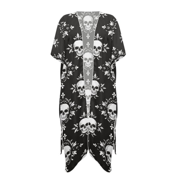 HELLHERO High Quality Fabrics Long Kimono Swimsuit Cover Up for Summer Loose Free Size Bathing Suit Cover Up Skull Floral