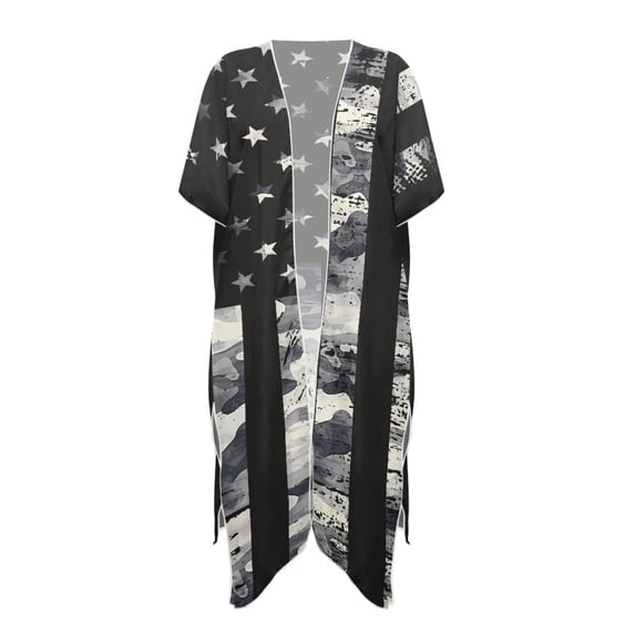 HELLHERO High Quality Fabrics Long Swimwear Cover up for Beach Cardigan Free Size Long Kimono Swimsuit Cover Up Camouflage American Flag Design