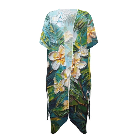 HELLHERO High Quality Fabrics Swim Coverup for Poolside Casual Loose Long Frangipani