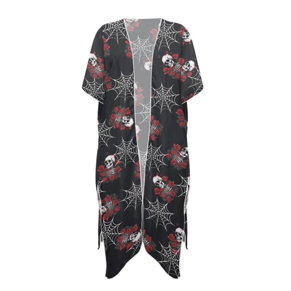 HELLHERO High Quality Fabrics Swim Coverup for Summer Half Sleeve Free Size Bathing Suit Cover Up Skull Web