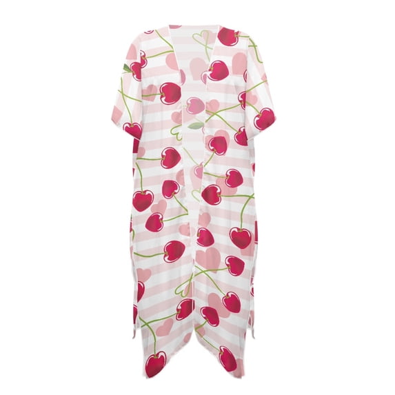 HELLHERO High Quality Fabrics Swimwear Coverup for Beach Vacation Breathable Free Size Bathing Suit Cover Up Cherry Pattern