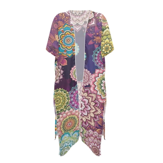 HELLHERO High Quality Fabrics Women's Beach Coverups Kimono Cardigan for Trips Long Free Size Long Kimono Swimsuit Cover Up Mandala Pattern